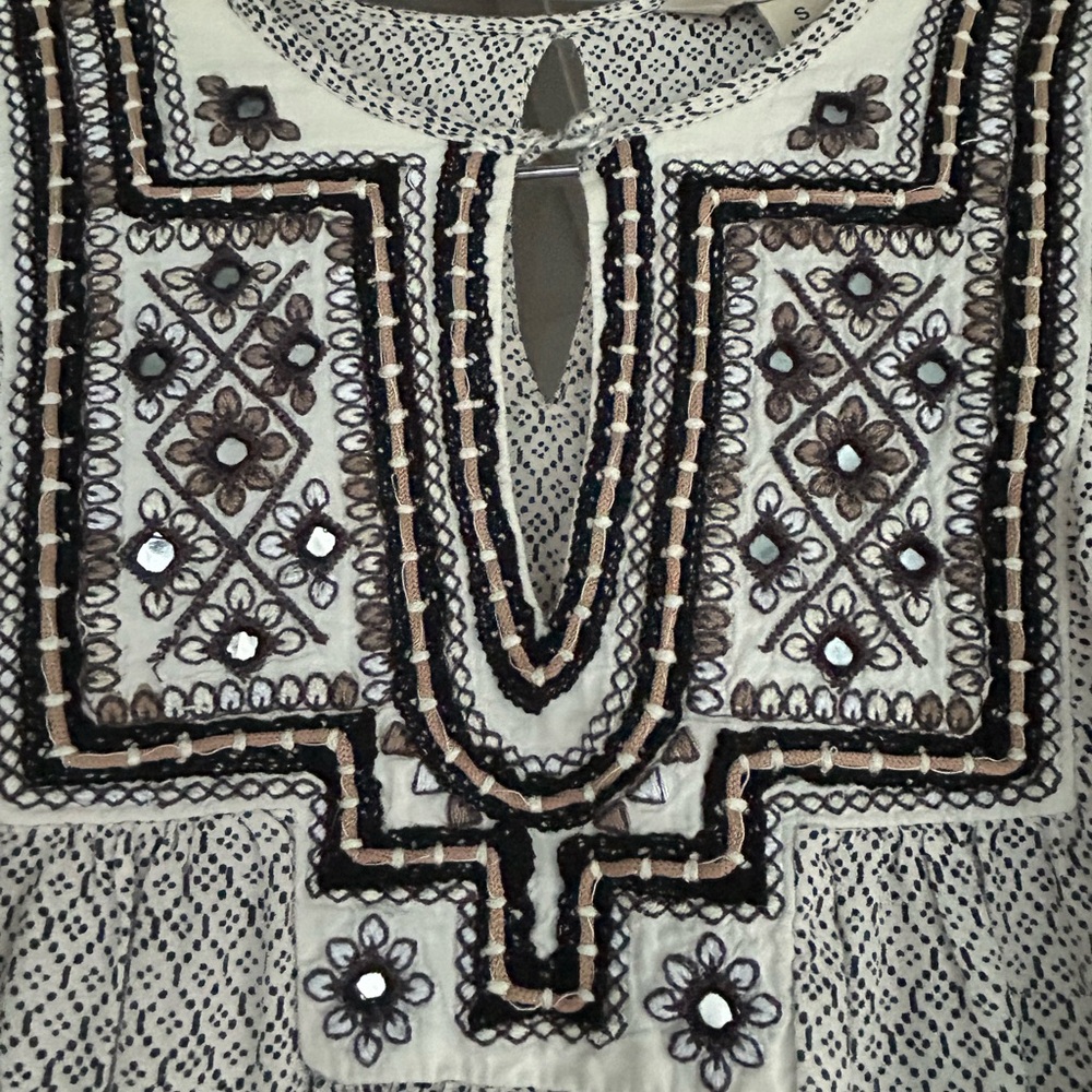 Lucky Brand Black and Cream Embroidered Blouse - Picture 2 of 4